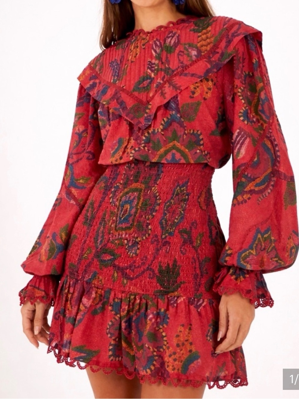 FARM Rio Red Multicolor Floral Ruffle Dress - Picture 3 of 3